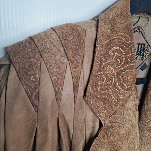 Vintage 80s G-III Paisley Leather Crop Bomber Jacket Western Cowgirl M Paisley - Picture 16 of 16